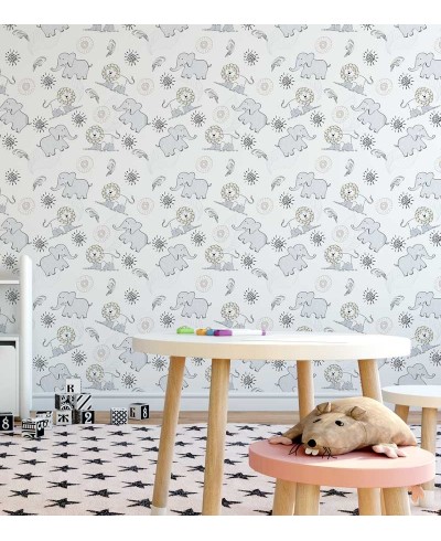 Papel de Parede Bebê Safari Elefantes e Leões