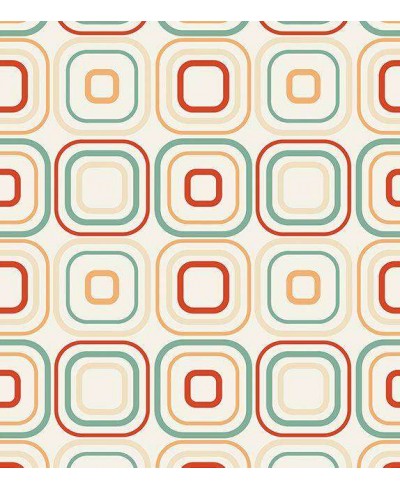 Papel de parede em tons marfim, verde, laranja e vermelho - Geométrico 19