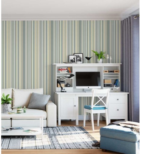 Papel de parede com listras em tons de bege, cinza e amarelo - Casual 22