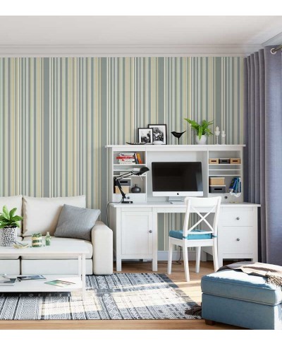 Papel de parede com listras em tons de bege, cinza e amarelo - Casual 22