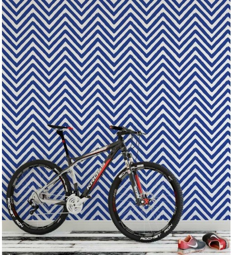 Papel de parede chevron em zigue zague azul imita tinta - Chevron 02