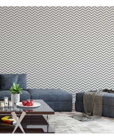 Papel de parede chevron em listras zigue zague com o fundo branco e listras em cinza - Chevron 12