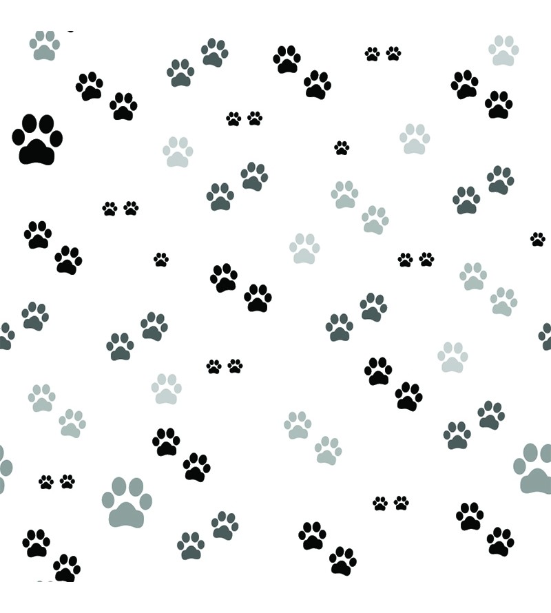 Papel de Parede Temático Patas em fundo branco e Patinhas em Tons Preto e Cinza
