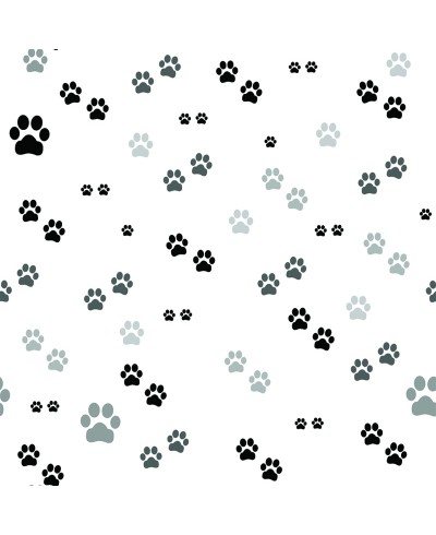 Papel de Parede Temático Patas em fundo branco e Patinhas em Tons Preto e Cinza