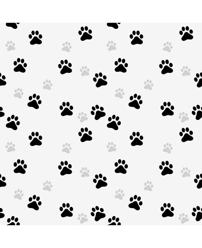Papel de Parede Temático Patas Cat em Fundo Branco e Patinhas em Tons Preto e Cinza