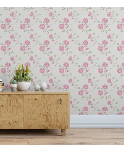 Papel de parede minimalista floral rosa em fundo cinza