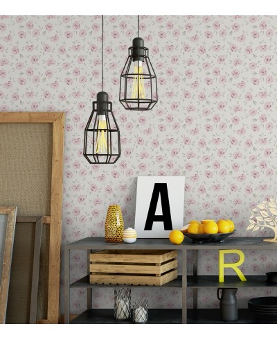 Papel de parede floral verde e rosa com fundo branco