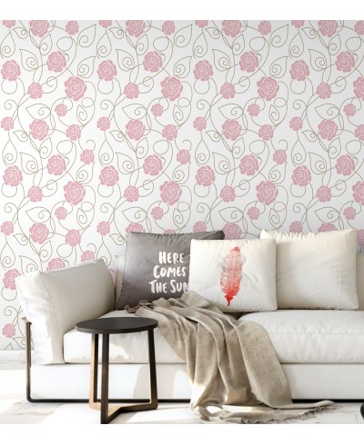 Papel de parede arranjo floral rosa com fundo branco