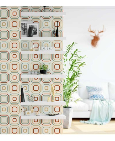 Papel de parede em tons marfim, verde, laranja e vermelho - Geométrico 19