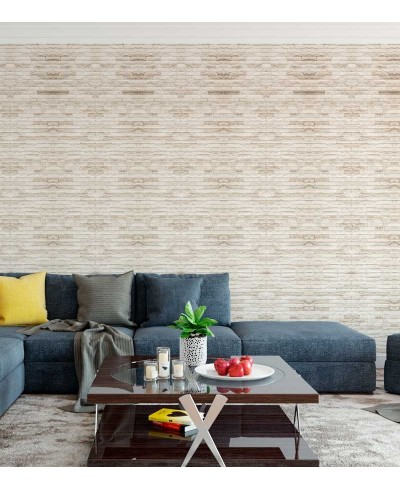 Papel de parede estilo pedras estilo filetes brancos na cor bege com detalhes em cinza - Textura 81