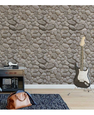 Papel de parede estilo pedras arredondadas em tons acinzentados e bege - Textura 08