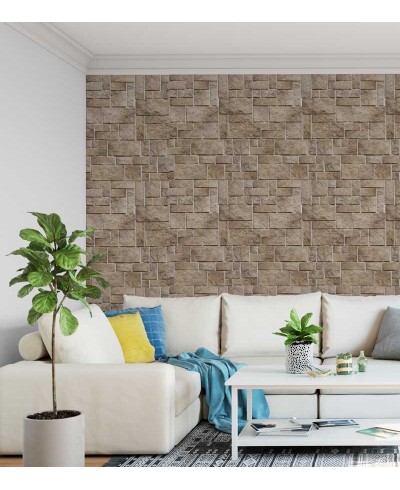 Papel de parede estilo azulejo rustico em tons de marrom e bege, com detalhes na cor cinza - Textura 33