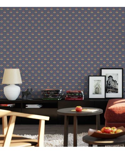 Papel de parede floral tons de cinza e flores em carmim e folhagem nude - Condessa 26