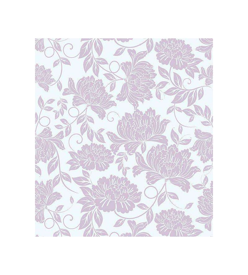 Papel de parede floral com fundo azul claro e desenhos lilas - Glamour 18