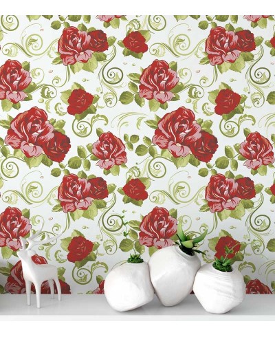 Papel de parede floral, com flores vermelhas e tons de rosa - Floral 45