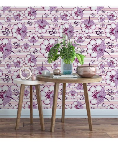 Papel de parede em tons das cores rosa, roxo, vinho e branco - Floral 89