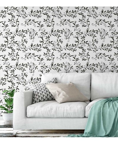 Papel de parede floral nos tons preto e cinza - Glamour 01