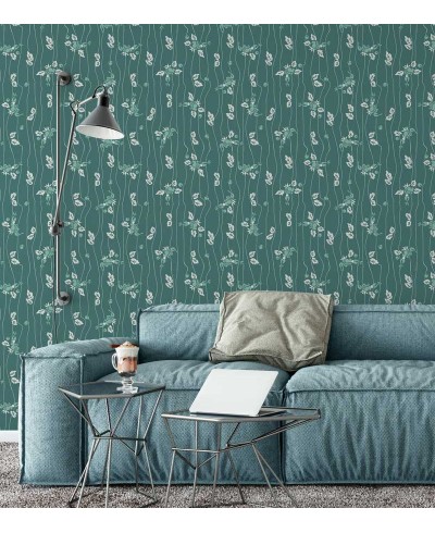 Papel de parede Floral, em detalhes brancos fundo em verde marinho e flores em tons de verde aquamarinho - Luxury 23