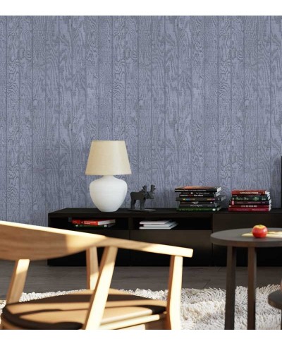 Papel de parede estilo madeira com predominância de tons azul e cinza - Madeira 09