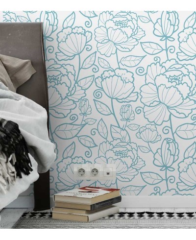 Papel de Parede Minimalista em Tons de Azul Com Detalhes em Plantas