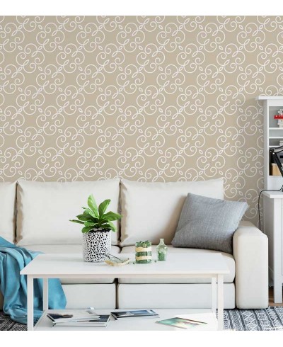 Papel de parede nas cores bege e desenhos em branco Minimalista 24