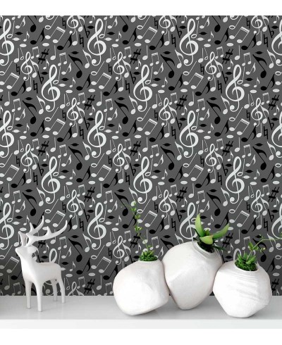 Papel de parede Notas Musicais Claves em Cinza - Preto e Branco - Notas 09