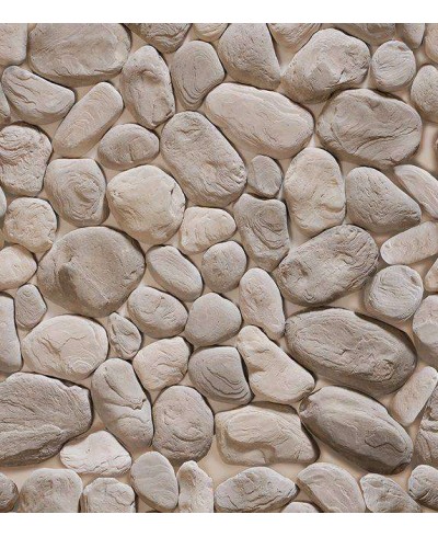 Papel de parede estilo pedras arredondadas em tons acinzentados e bege - Textura 08