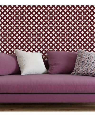 Papel de parede com fundo cinza claro e detalhes em preto e bordo - Retro 51