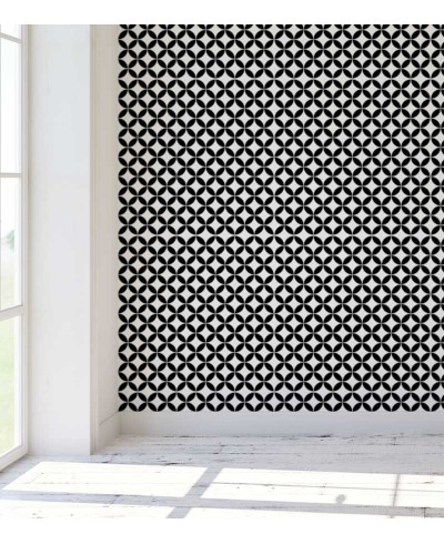 Papel de parede com fundo cinza claro e detalhes em preto - Retro 52