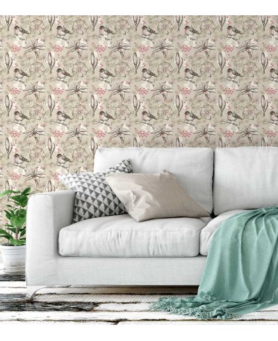 Papel de parede em tons marrom com detalhes em cinza e rosa - Retro 65