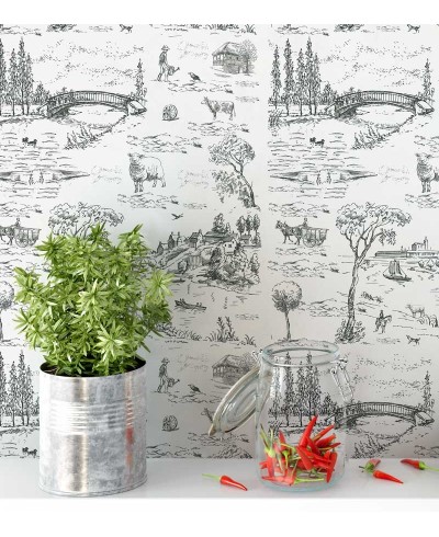 Papel de parede com fundo branco e desenhos em tons acinzentados - Toile 01