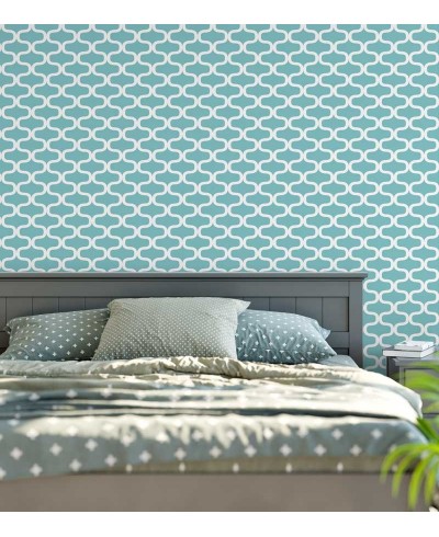 Papel de parede azul turquesa com aramado delicado em branco - Turquesa 04