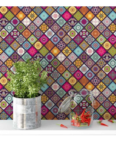 Papel de Parede Mandala no estilo azulejo multicolorida