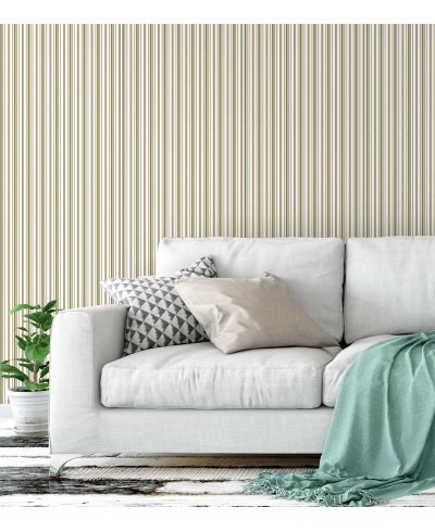Papel de parede listrado bege, rosa e verde