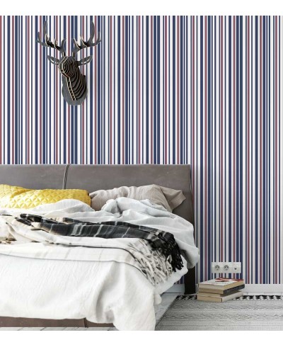 Papel de parede listrado azul, branco e vermelho