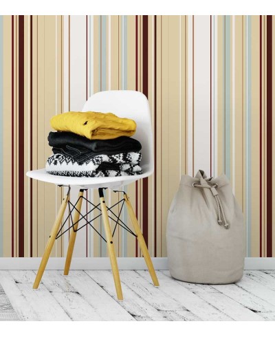 Papel de parede listrado nude, vermelho, marrom e cinza