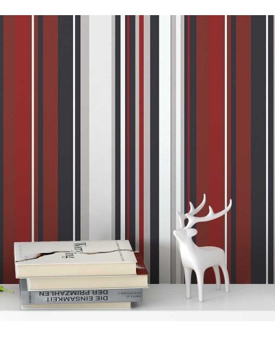 Papel de parede listrado vermelho preto e branco