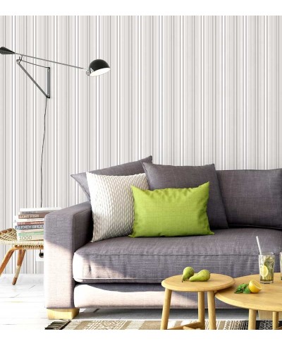 Papel de parede listrado branco, marfim e cinza