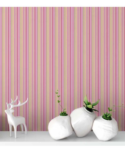 Papel de parede listrado rosa, amarelo e verde