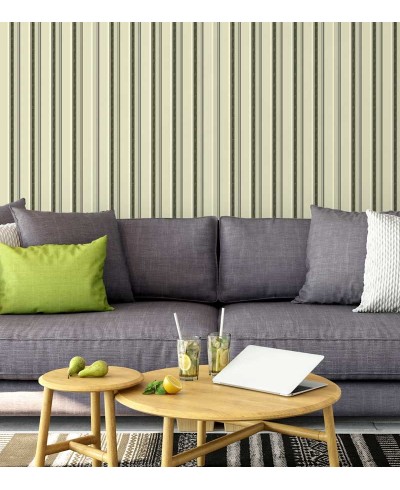Papel de parede listrado bege e verde musgo