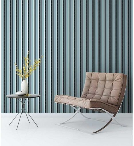 Papel de parede listrado verde e azul