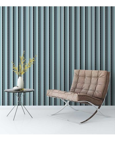 Papel de parede listrado verde e azul