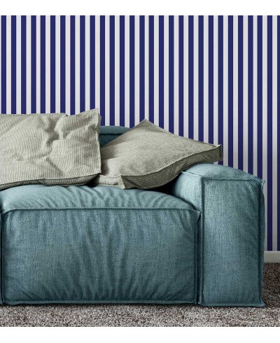 Papel de parede com listras com 2,6cm em azul e branco - Listrado 40