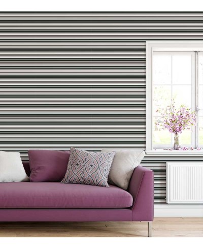 Papel de parede com listras em tons de cinza, preto e branco - Listrado 84