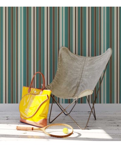 Papel de parede com listras em tons de verde, marrom e bege - Listrado 86