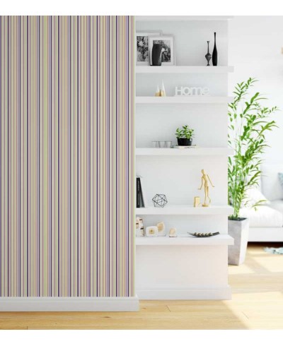 Papel de parede com listras em tons de verde, amarelo, roxo, rosa e branco - Listrado 90