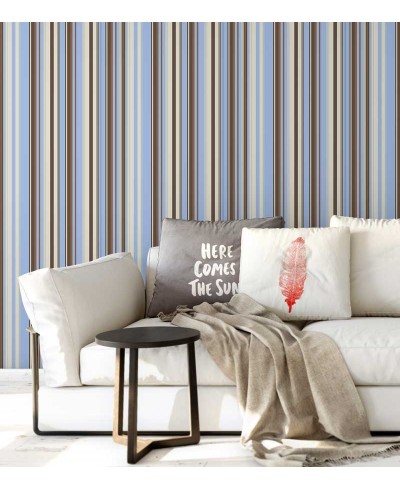 Papel de parede com listras em tons de marrom, azul e bege - Listrado 131