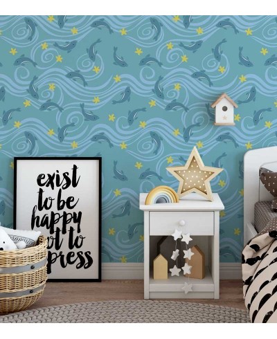 Papel de parede em tons de azul e amarelo - Infantil 77