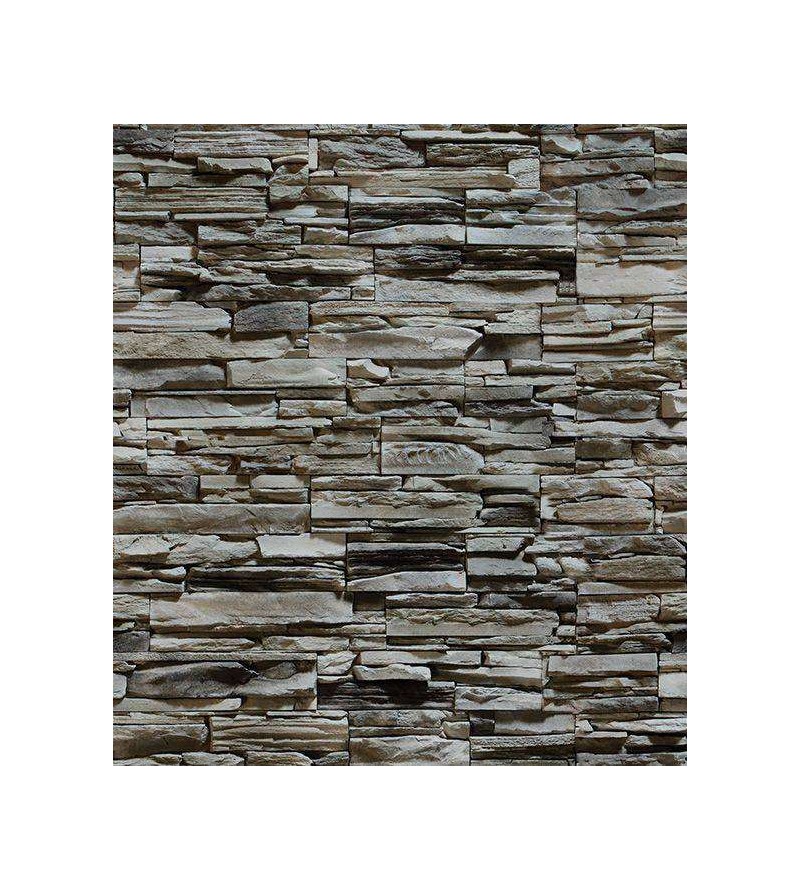 Papel de parede estilo pedra canjiquinha, com variados tons de cinza e detalhes na cor preta - Textura 37