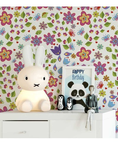 Papel de parede em tons de rosa, amarelo, azul, verde, vermelho e marrom - Infantil 96